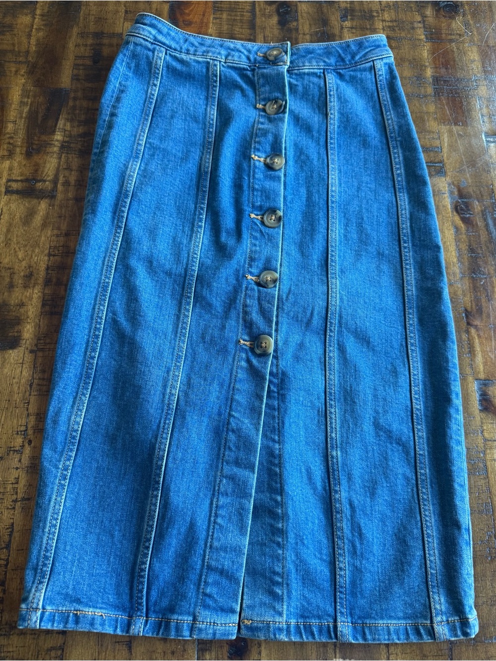 Anthropologie Pilcro Denim Pencil Skirt • Women’s 2 • High Rise Midi Button Fron